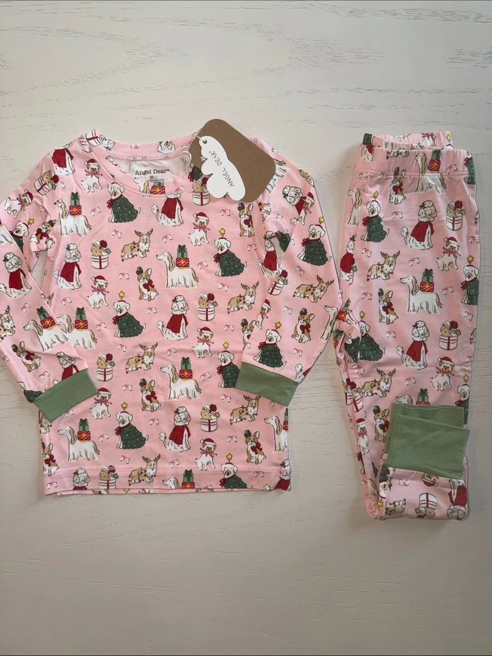 Angel Dear Christmas Holiday Dogs Puppy Pajama Set 2T 3-4 5-6 7-8
